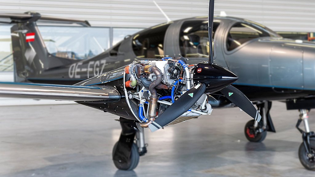 Detailed image of DA62 aircraft's engine.