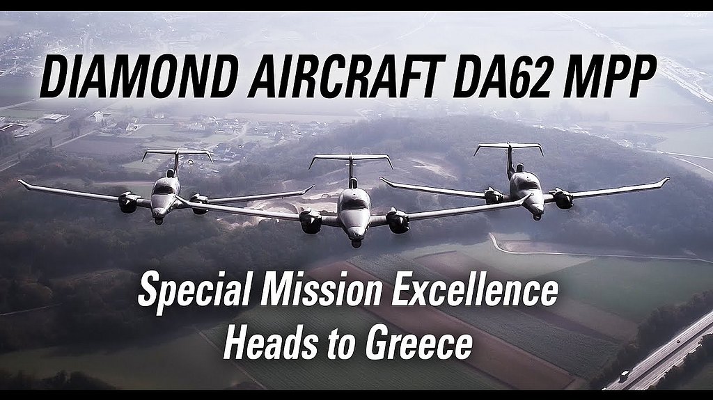 Three Diamond DA62 MPP aircraft fly in formation over a scenic landscape, showcasing their sleek design and capabilities.