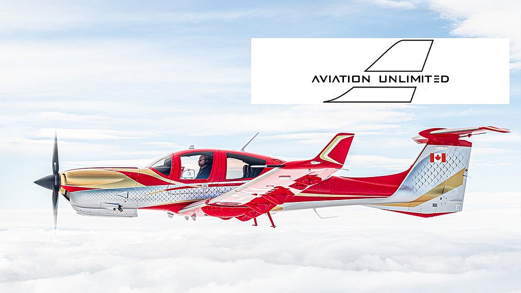 A DA50 RG in a special red, silver and gold design soars above the clouds. 